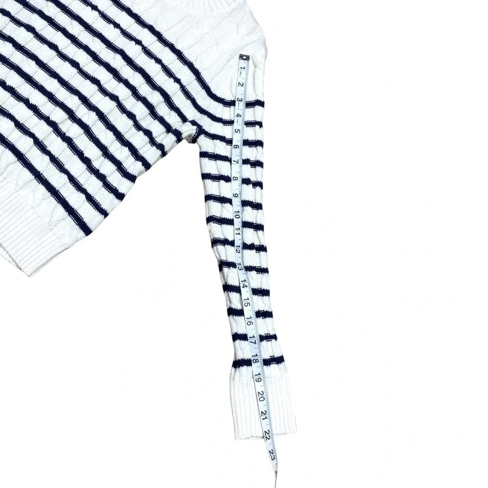 J.Crew  Women’s cable mockneck sweater Off white With Navy Stripes Size M